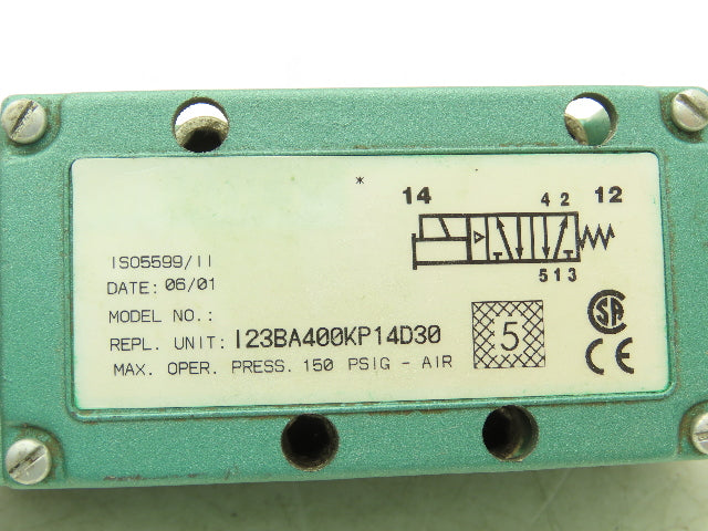 Numatics I23BA400KP14D30 Pneumatic Solenoid Valve 4/2 150psi 120VAC READ