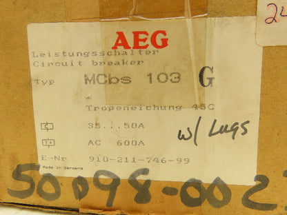 AEG MCBS103 Disconnect Switch 100AMP 3 Pole 380-660VAC W 6 Lug Connectors