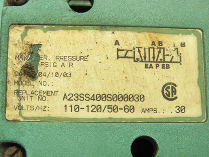 Numatics A23SS400S000030 Pneumatic Solenoid Valve 4/2 Way 150PSI 120VAC