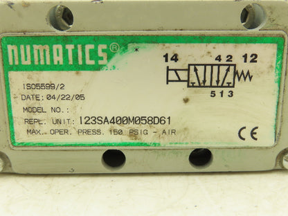 Numatics I23SA400M058D61 Pneumatic Solenoid Valve 4/2 Way 150 PSI 24VDC