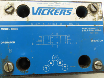 Vickers DG4V 5 521CJ M U H6 20 Hydraulic Directional Dual Solenoid Valve 24VDC