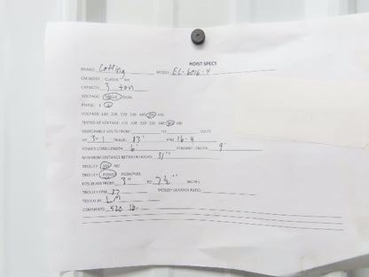 Coffing EC.6016.4 3 Ton Electric Chain Hoist 16/4 FPM 13'Lift Power Trolley 460V
