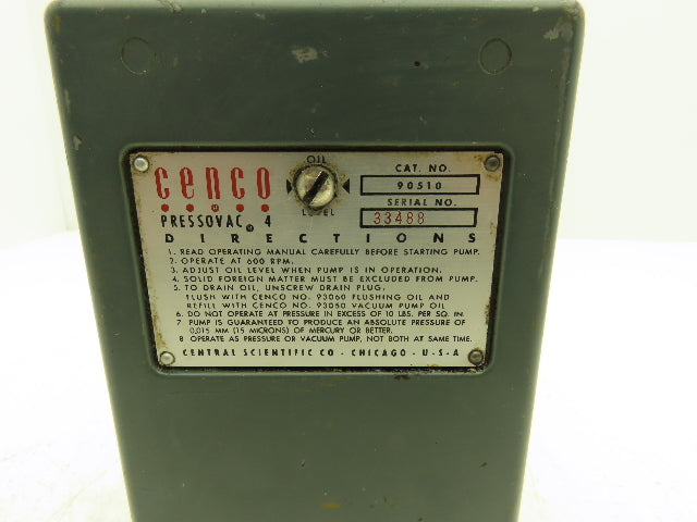 Cenco 90510 Rotary Vacuum Pump Only from Pressovac 4 Pump & Motor Assembly
