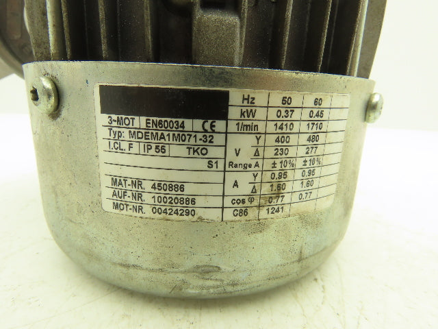Lenze Rexroth Gearmotor Speed Reducer 23:1 Ratio .45kW 480V 74RPM 1" Hex Shaft