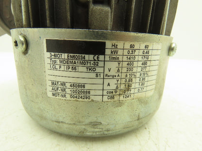 Lenze Rexroth Gearmotor Speed Reducer 23:1 Ratio .45kW 480V 74RPM 1" Hex Shaft