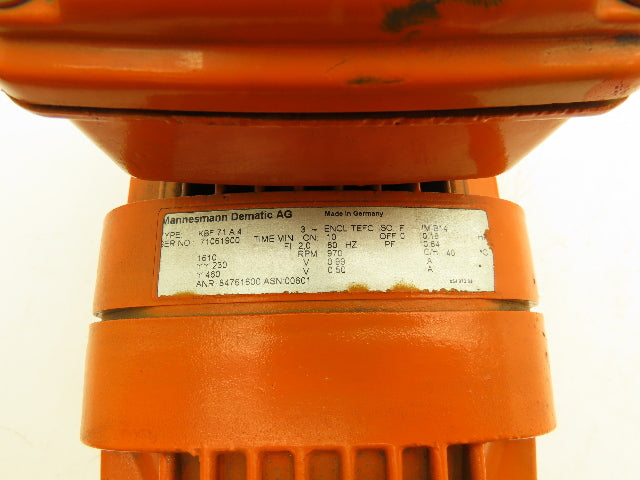 Demag Mannesmann KBF71A4 Crane Motor 1610RPM 0.16kw 230/460V 3Ph Mannesmann