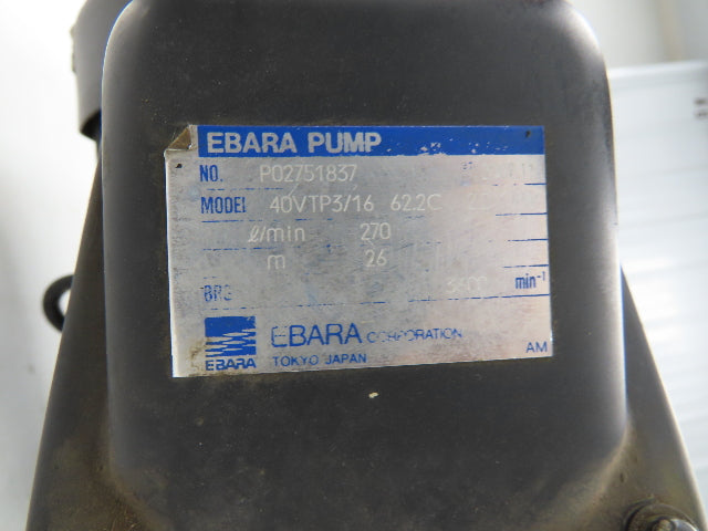Ebara 40VTP3/16 62.2C Multi-Stage Immersion Coolant Pump 270L/min 2.2kw 460V 3PH
