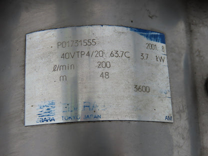Ebara 40VTP4/20 63.7C Multi-Stage Immersion Coolant Pump 200L/min 3.7kw 460V 3PH