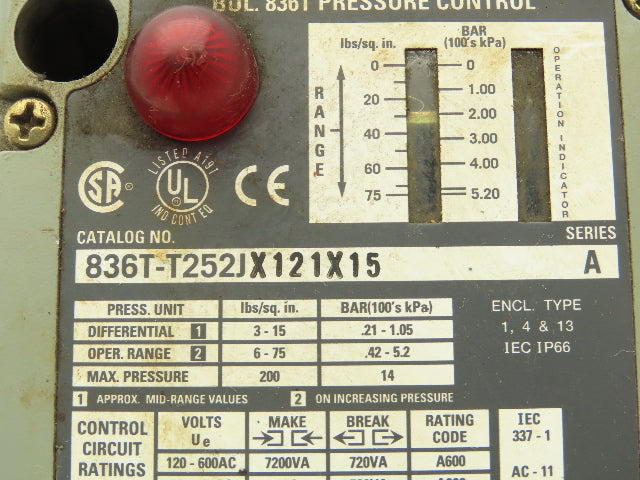 Allen Bradley 836T-T252JX121X15 Series A Pressure Control 3-15 PSI Differential
