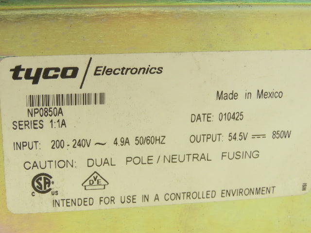 Tyco NP0850A Power Supply Input 4.9A 240VAC Output 54VDC 850W Series 1:1A