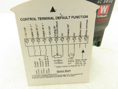 TB Woods 698672161985 AC Drive 1Hp 230V 1Ph In VFD S Series Single Phase Input