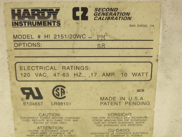Hardy HI 2151/20WC Waversaver C2 Weight Indicator Controller Digital Display