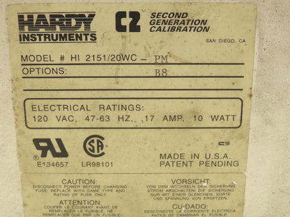 Hardy HI 2151/20WC Waversaver C2 Weight Indicator Controller Digital Display