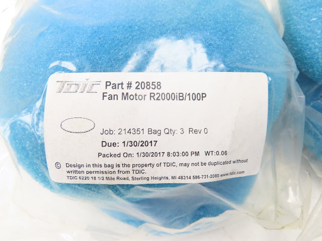 TDIC 20858 Fan Motor Filter Cover Blue Fiber For RS000iB/100P Robot Lot of 45