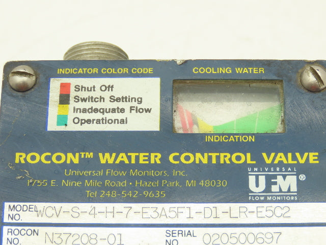 UFM Rocon WCV-S-4-H-7-E3A5F1-D1-LR-E5C2 Bronze Water Flow Control Valve 1/2"npt