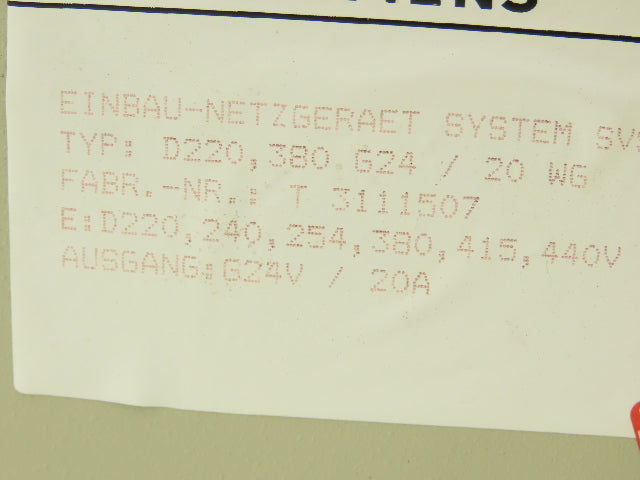 Siemens D220,380.G24/20WG Power Supply Module 20 Amps
