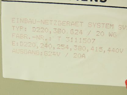 Siemens D220,380.G24/20WG Power Supply Module 20 Amps