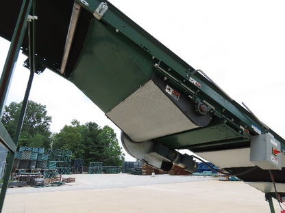 Dematic 42"x 28' Flat to Incline Belt Conveyor RH Center Drive 460V 95fpm 118"H
