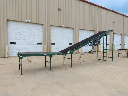 Dematic 42"x 28' Flat to Incline Belt Conveyor RH Center Drive 460V 95fpm 118"H