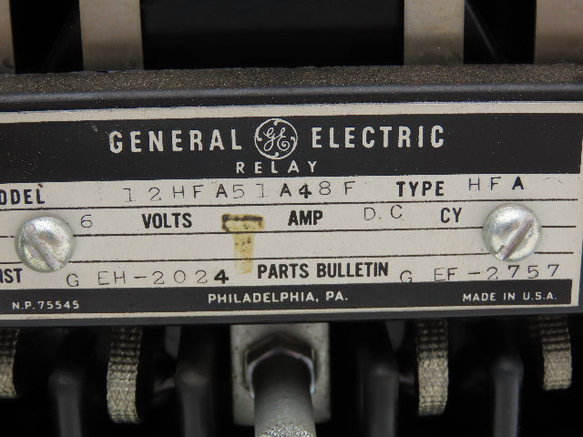 General Electric 12HFA51A48F Overcurrent Time Delay Relay 6 VDC Type HFA