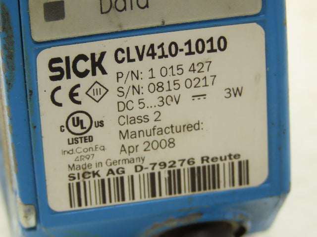 Sick 1015427 Fixed Mount Barcode Scanner 3 Watt 5-30VDC CLV410-1010 Class 2