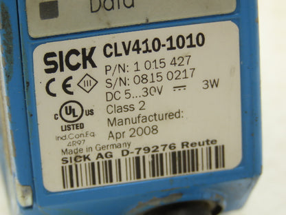 Sick 1015427 Fixed Mount Barcode Scanner 3 Watt 5-30VDC CLV410-1010 Class 2