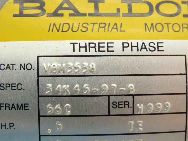 Baldor VBM3538 Brake Motor 1/2Hp 1725rpm 230/460V 3PH 56C **Brake Removed**