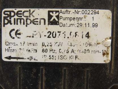 Speck PY-2071.9814 Plastic Water Pump 17L/Min .25kw 230/460V 3PH G1/2"Ports