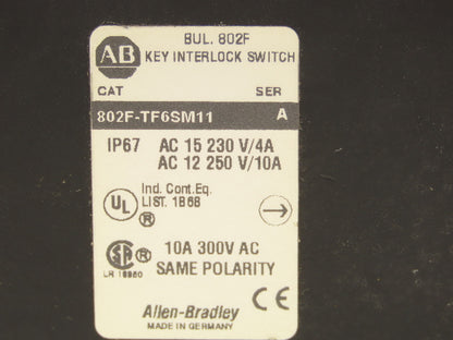 Allen Bradley 802F-TF6SM11 Interlock Safety Switch 230V 4A Ser A