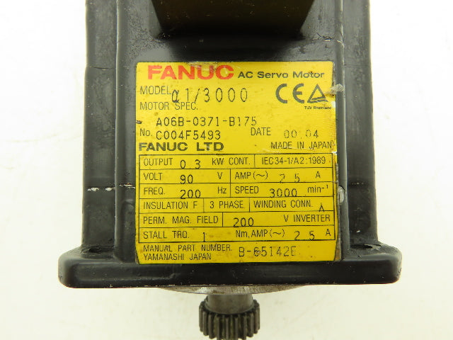 Fanuc A06B-0371-B175 AC Servo Motor .3kW 90v 3Ph 3000RPM Encoder A860-0360-T001