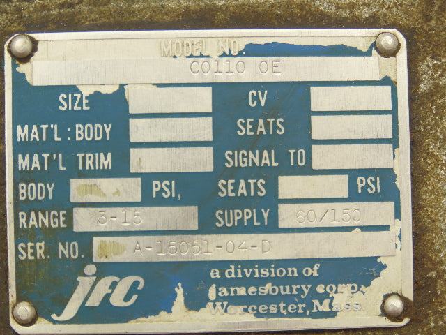 Jamesbury C0110 0E 1" SS Ball Valve w/Pneumatic Actuator & Positioner 60/150 PSI