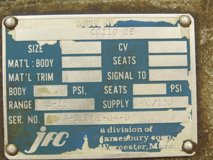 Jamesbury C0110 0E 1" SS Ball Valve w/Pneumatic Actuator & Positioner 60/150 PSI