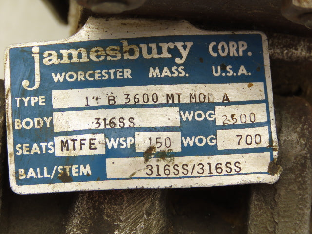 Jamesbury C0110 0E 1" SS Ball Valve w/Pneumatic Actuator & Positioner 60/150 PSI