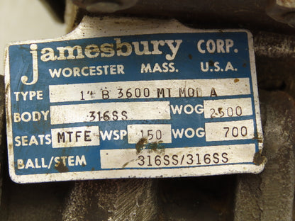 Jamesbury C0110 0E 1" SS Ball Valve w/Pneumatic Actuator & Positioner 60/150 PSI