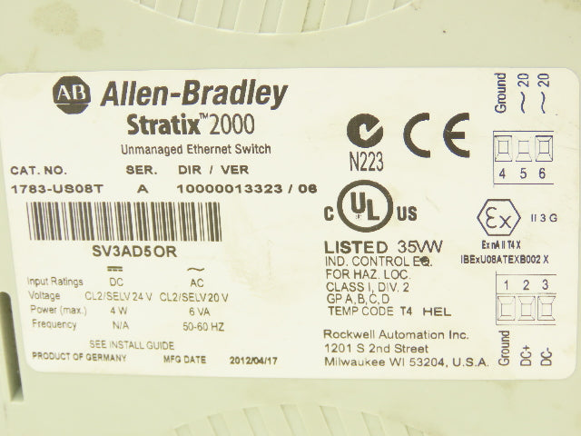 Allen Bradley 1783-US08T Stratix 2000 Ethernet Switch Unmanaged PLC Series A