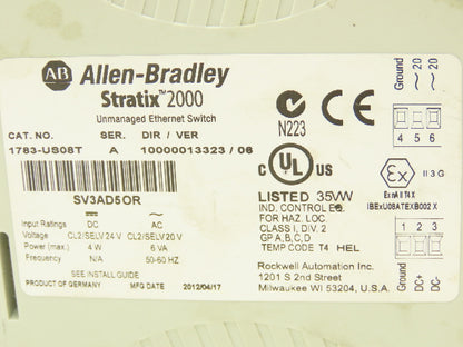 Allen Bradley 1783-US08T Stratix 2000 Ethernet Switch Unmanaged PLC Series A