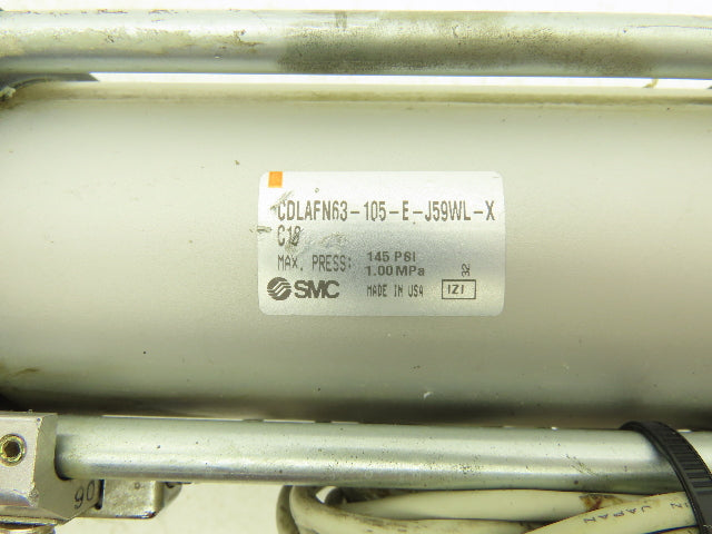 SMC Pneumatic Cylinder 63mm Bore 105mm Stroke 145psi Locking Rod Dual Sensors