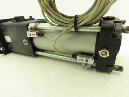 SMC Pneumatic Cylinder 63mm Bore 105mm Stroke 145psi Locking Rod Dual Sensors