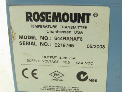 Rosemount 644RANAF6 Temperature Transmitter Smart Family Hart 12-42.2VDC