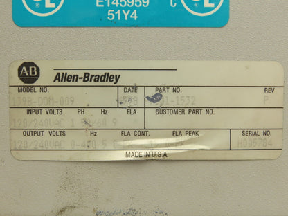 Allen Bradley 1398-DDM-009 Series Servo Drive 1PH 120/240VAC 50/60 Hz REV P