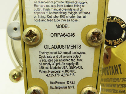 Orsco ORPA64045 Single Point Air Tool Lubricator 150PSI 125°F 1/2" NPT Inlet