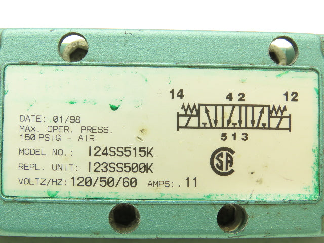 Numatics I24SS515K Pneumatic Dual Solenoid Valve 4/2 Way 150 PSI 120VAC
