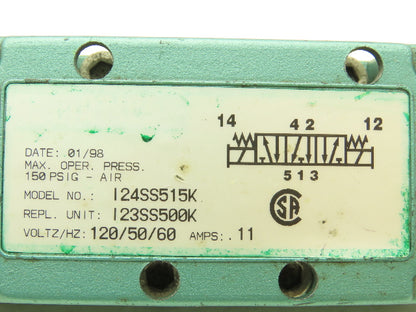 Numatics I24SS515K Pneumatic Dual Solenoid Valve 4/2 Way 150 PSI 120VAC
