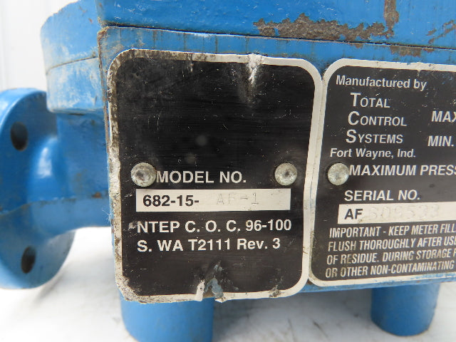 Total Control Systems 682-15AF-1 Flow Meter 40 GPM Max 0.2 GPM Min 150 PSI Rev 3