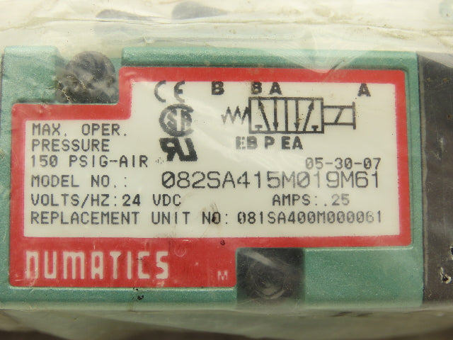 Numatics 082SA415M019M61 Pneumatic Dual Solenoid Valve 4/2 Way 150 PSI 24VDC