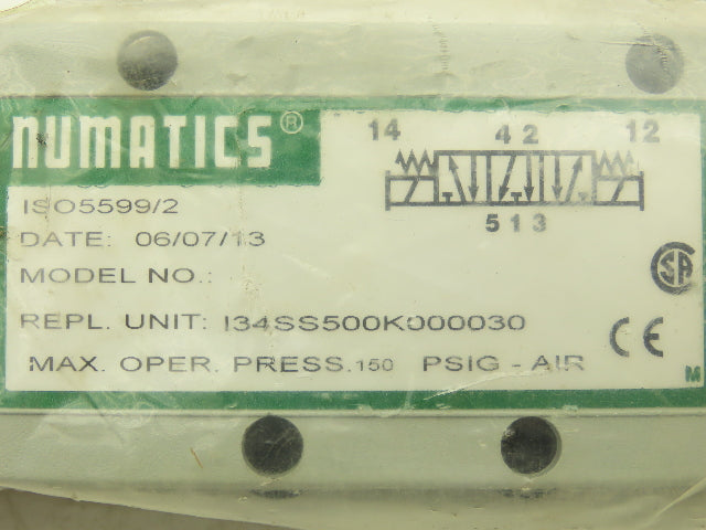 Numatics I34SS500K000030 Pneumatic Dual Solenoid Valve 3/4 Way 150 PSI 120VAC