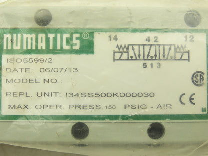 Numatics I34SS500K000030 Pneumatic Dual Solenoid Valve 3/4 Way 150 PSI 120VAC