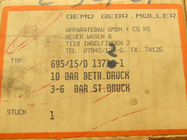 GEMU 695/15/D 13714-1 Pneumatic Operated Diaphragm Valve 1/2" NPT Pilot 1/8" NPT