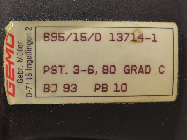 GEMU 695/15D/13714-1 Pneumatic Operated Diaphragm Valve Pilot 1/4" NPT