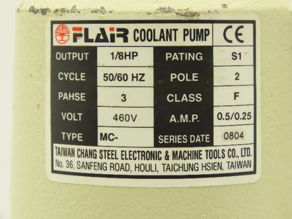 Flair MC Series Vertical Immersion Coolant Pump 1/8Hp 460V 3PH 1/2"NPT